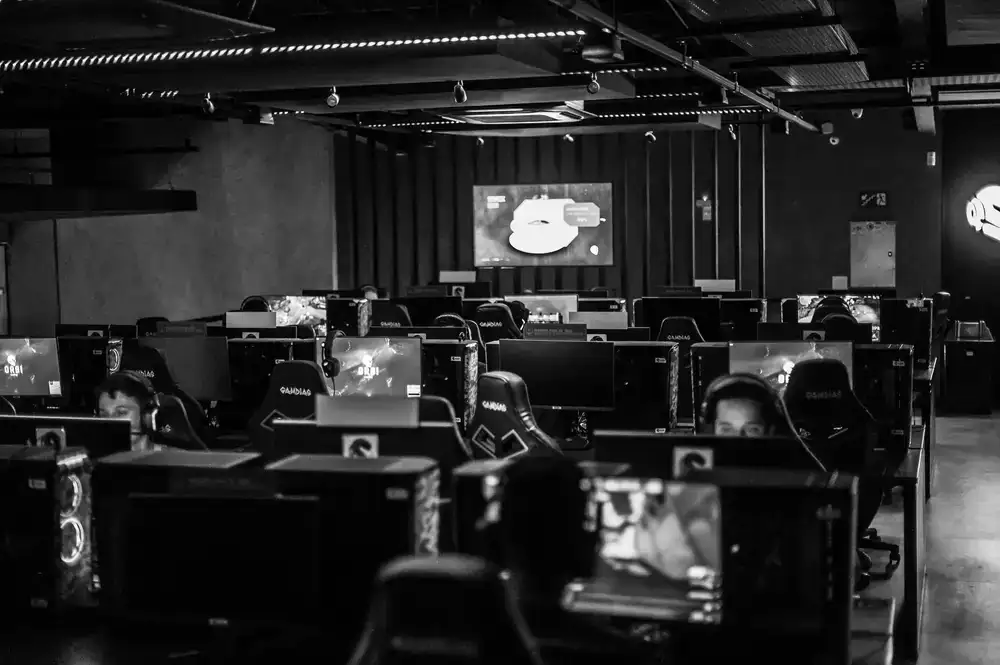 Dramatic view of a digital MOBA arena layout